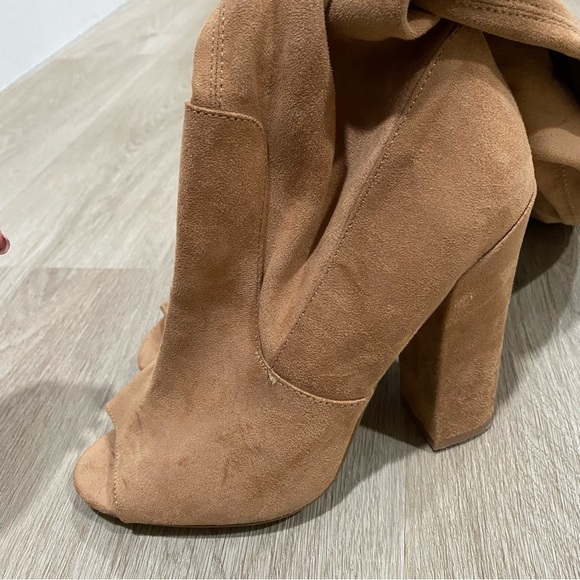 Steve Madden Elliana Tan Peep Toe Thigh High Boots - Picture 9 of 13